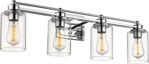 Vista 8 de HWH - Lámpara de tocador cromada con 5 luces sobre espejo, lámpara de pared moderna para baño, 37 pulgadas, acabado cromado, 5HLT63B-5W CH