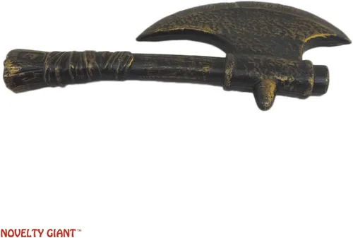 Vista 4 de Accesorio de disfraz de hacha de mano vikingo medieval bárbaro para disfraz de Tomahawk, color negro