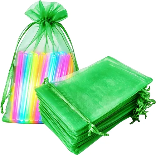 Vista 17 de Paquetes de 50 bolsas de regalo de organza de 4 x 6 pulgadas con cordón negro transparente, decoraciones de embalaje de tela transparente