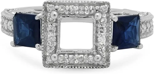 Vista 3 de Dazzlingrock Collection Anillo de compromiso de oro de 18 quilates con zafiro azul princesa y diamante blanco redondo (sin piedra central)