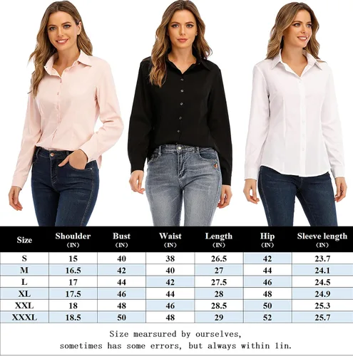 Vista 4 de Camisa de manga larga con cuello en V para mujer, estilo clásico, para oficina