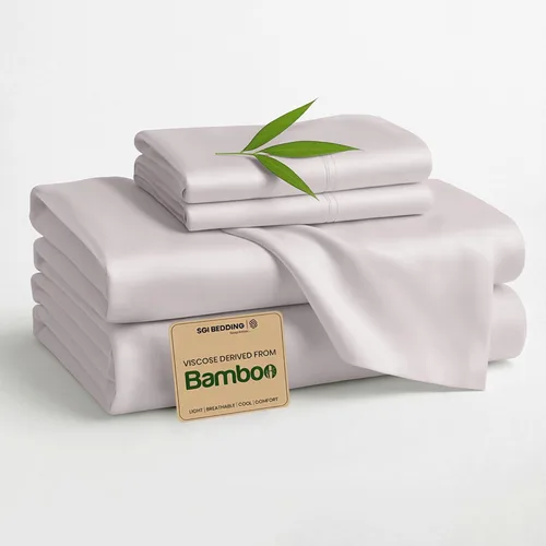 Vista 12 de SGI bedding Juego de sábanas tamaño matrimonial de lujo de 4 piezas, 100% viscosa de bambú cultivada orgánicamente, ultra suave, refrescante