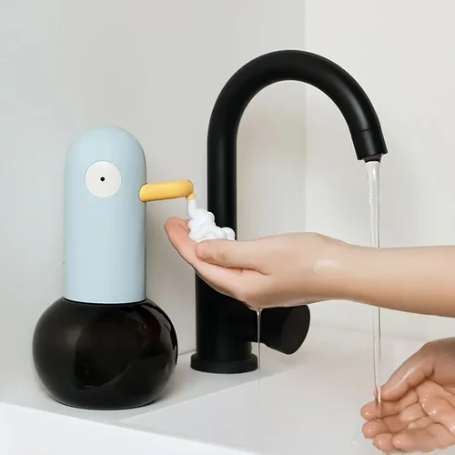 Vista 9 de Dispensador automático de jabón espumoso, dispensador de jabón de cabeza de pato, 2 velocidades, ajustable, sin contacto, lindo dispensador de jabón