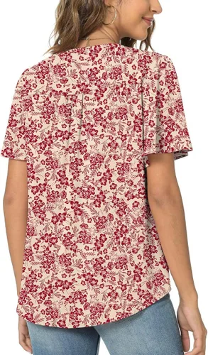 Vista 3 de TAOHUADAO Blusa de gasa de manga corta con cuello redondo y cuello redondo para mujer