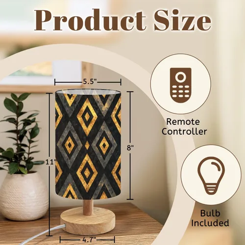 Vista 2 de Lámpara de mesa de noche, vibrante tono tierra, estilo africano, acuarela, lienzo regulable con pantalla de tela de lino, base de madera, mesita
