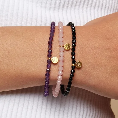 Vista 6 de Satya Jewelry 4mm Gemstone and 18K Yellow Gold Plated Lotus Stretch Bracelet, 7