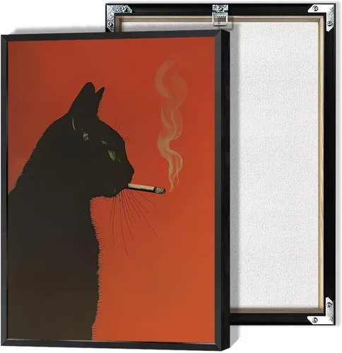 Vista 11 de Póster abstracto vintage de animales retro, dos gatos amarillos sosteniendo pistolas, pintura divertida acuarela gato lienzo arte de pared