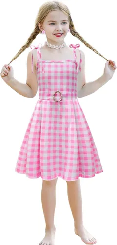 Vista 2 de Girls Pink & White Gingham Costume Dress with Accessories, 4-10Y