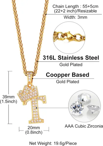 Vista 5 de Richsteel Initial Necklace for Men A-Z 18K Gold Plated Crown Shiny Cubic Zirconia Monogram Pendant for Women Fashion Jewelry