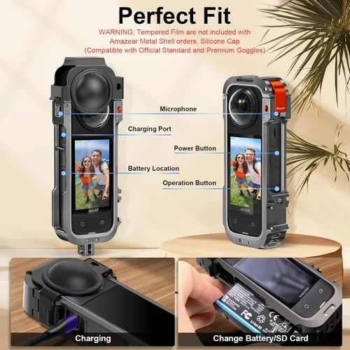 Vista 3 de Amazear - Funda protectora de metal para accesorios Insta360 X4, marco utilitario multifunción Insta 360 X4 de liberación rápida, construcción más