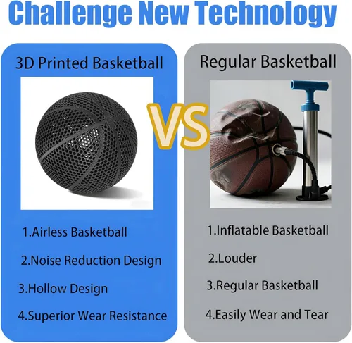 Vista 3 de Balón de baloncesto sin aire impreso en 3D, tamaño oficial 7, no necesita bomba, alto rebote y silencioso, entrenamiento de baloncesto y regates
