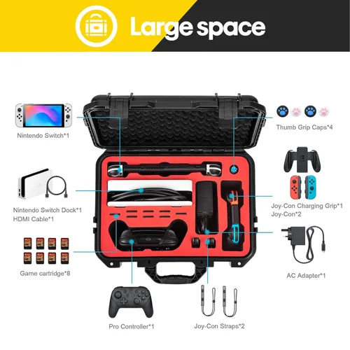 Vista 2 de DEVASO Carrying Case for Nintendo Switch/Switch OLED, Professional Deluxe Waterproof Travel Case Soft Lining Hard Case for Nintendo Switch OLED