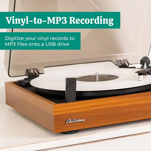 Vista 7 de Electrohome Montrose Record Player Stereo System, 4" Bluetooth Powered Bookshelf Speakers, Belt-Drive Bluetooth Turntable with Audio-Technica Teak