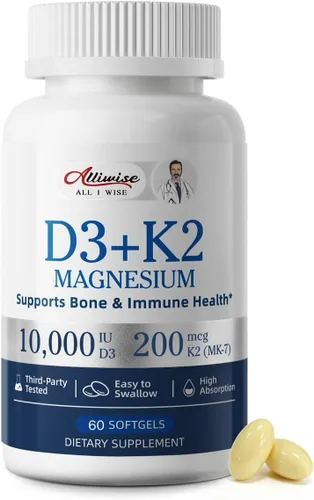 Vista 11 de Alliwise D3 K2 Vitamin 10000 IU with Magnesium Complex Softgels, 120 Count