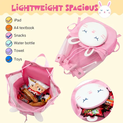 Vista 6 de Mygreen Bolsa de gimnasio con cordón para niños pequeños, linda caricatura, animales del zoológico, mochila deportiva