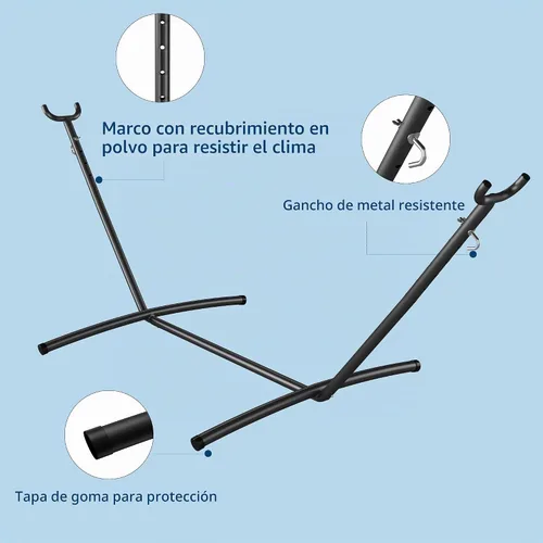 Vista 6 de GarveeLife Hamaca doble para 2 personas, hamaca de pie para interiores y exteriores con soporte de acero que ahorra espacio, bolsa de transporte