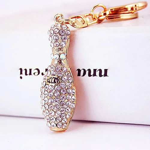 Vista 2 de MZ933 Gorgeous Crystal 3D Bowling Charm Colgante langosta Clasp Llavero Llavero (Oro), Oro