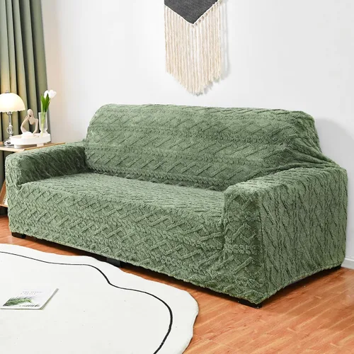 Vista 2 de vctops Funda elástica de jacquard geométrico de 4 plazas, 1 pieza con parte inferior elástica, suave y mullida, protector de muebles para niños