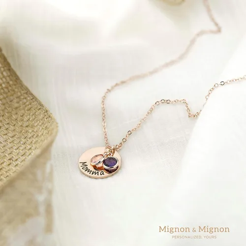 Vista 3 de MignonandMignon Birthstone Disc Necklace Personalized Gift for Her Birthstone Amethyst Raw Stone Gift for Grandma - LCN-BS