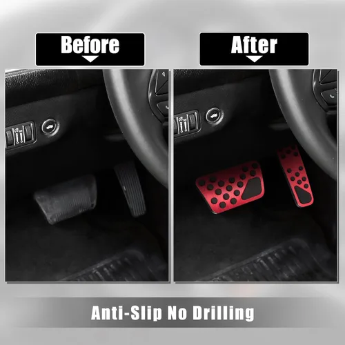 Vista 4 de X AUTOHAUX Cubiertas antideslizantes para pedal de acelerador de gas y freno de aleación de aluminio sin perforación, almohadillas de pedal