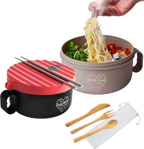 Vista 17 de Tazón de ramen para microondas de 40 onzas, olla de ramen con tapa, regalo de dormitorio universitario, color beige BPA Free