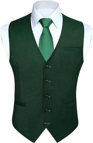 Vista 23 de HISDERN Vest 101 - Chaleco de traje ajustado para hombre con 3 bolsillos para negocios, formal, boda, baile de graduación y esmoquin casual a1-Negro