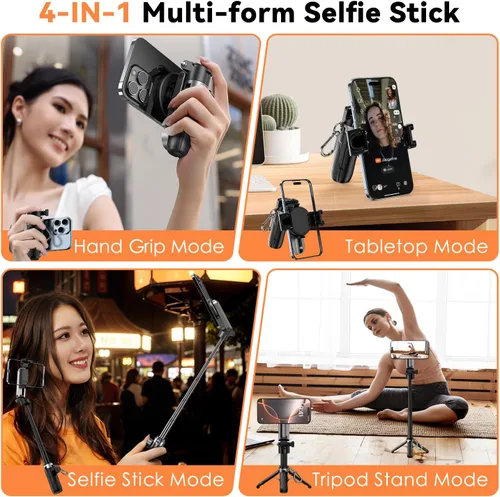 Vista 2 de Palo selfie magnético para iPhone, trípode multifuncional de bolsillo 4 en 1 con rotación de 360°, soporte de agarre para mango de teléfono, control