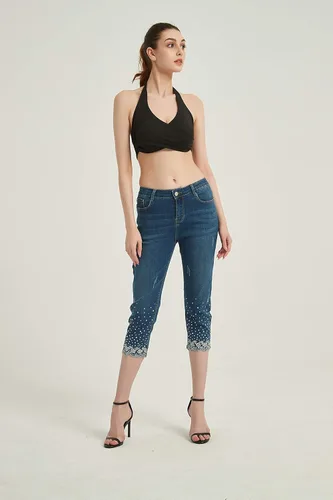 Vista 6 de ZENTHACE Jeans capri elásticos de tiro medio para mujer