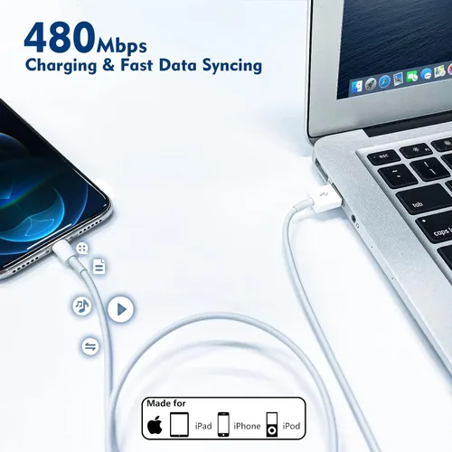Vista 3 de Cargador para iPhone Apple, [Certificado Apple MFi] Paquete de 2 cables Lightning de carga rápida de 1 metro, cable de carga USB de pared, adaptador