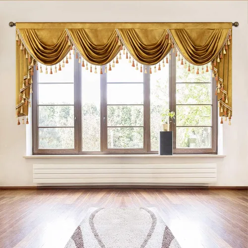 Vista 64 de VOGOL Cenefa de cortinas de terciopelo grueso para dormitorio, cenefas de cascada de lujo con aislamiento térmico dorado para sala de estar formal