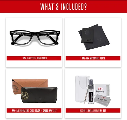 Vista 2 de Ray-Ban RX5228 - Lentes cuadrados para hombre y mujer + paquete con kit de gafas de diseñador iWear