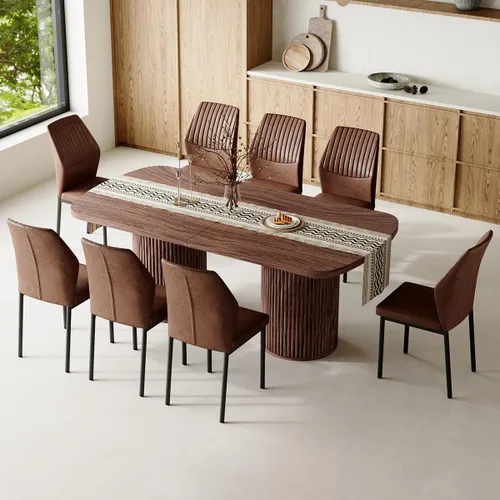 Vista 27 de Mesa de comedor extra larga de 78.7 pulgadas para 6-10 personas, mesa de cocina moderna con bases estriadas, mesa de comedor rectangular de granja