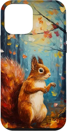 Vista 16 de Starry Night Squirrel Autumn Falling Leaves Van Gogh Style Case for iPhone 16