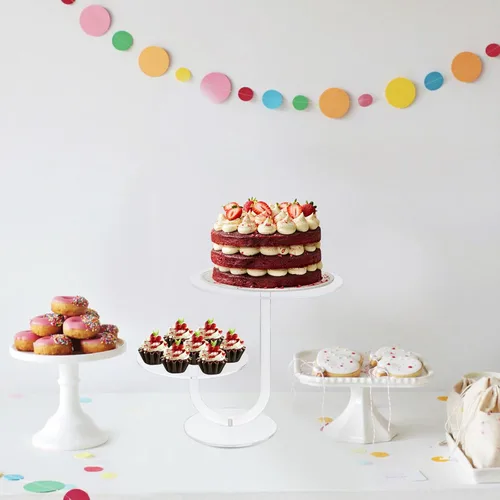 Vista 7 de Soporte acrílico para cupcakes de 2 niveles, soporte de exhibición de postres de alta calidad para mesa de postres - Combo de soporte transparente