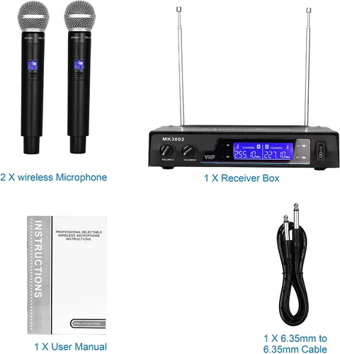 Vista 7 de MicrocKing Sistema de micrófono inalámbrico, micrófonos dinámicos de mano, rango de funcionamiento de 150 pies, 16 horas de uso continuo, ideal
