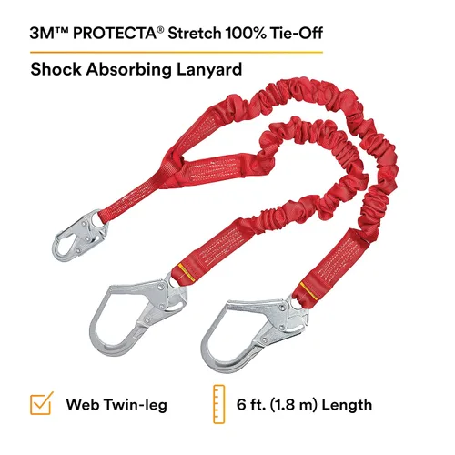 Vista 2 de 3M Protecta PRO 1340161 - Cordón de absorción de impactos 100% elástico, gancho a presión en el centro, ganchos de acero para barras de refuerzo