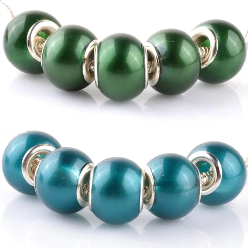 Vista 4 de RUBYCA Mezcla de perlas de imitación de cristal de Murano pulsera de encanto europeo espaciador color plata 100pcs DIY