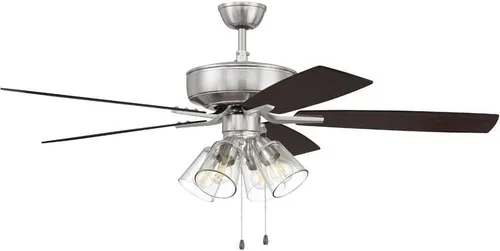Vista 4 de Craftmade Pro Plus P104BNK5-52DWGWN - Ventilador de interior con kit de 4 luces de vidrio transparente en níquel pulido cepillado con aspas