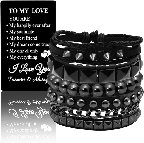 Vista 17 de Eigso Juego de 4 pulseras de cuero punk, con tachuelas de roca para hombres y mujeres, estilo retro, clásico, con pinchos, de metal, para hombre