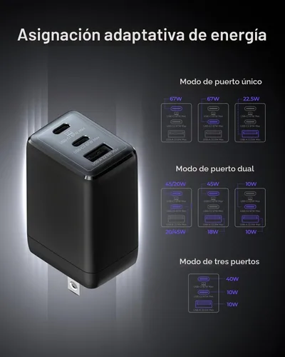 Vista 5 de wegear Cargador USB C de 67W, Bloque de Carga Rápida GaN de 3 Puertos con Enchufe Plegable, Compatible con MacBook Pro/Air, iPad Pro, iPhone