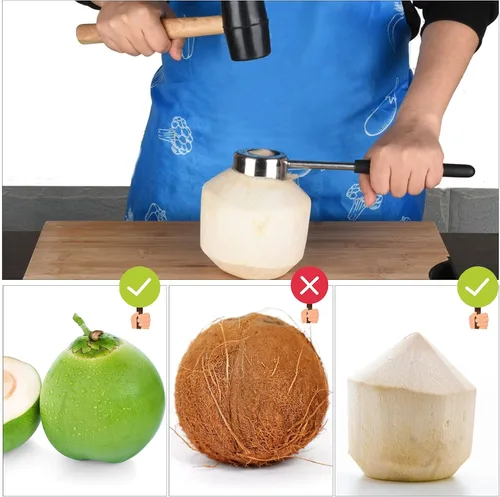 Vista 6 de Kit de herramientas de abridor de coco - Abridor de gato de coco de acero inoxidable con mazo de goma