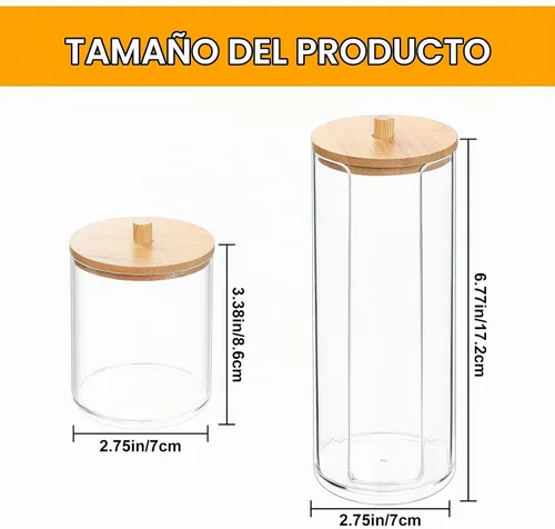 Vista 2 de 2 soportes Qtip, soportes dispensadores de bolas de algodón transparente, recipiente de maquillaje de hisopos de algodón, organizador de tarros