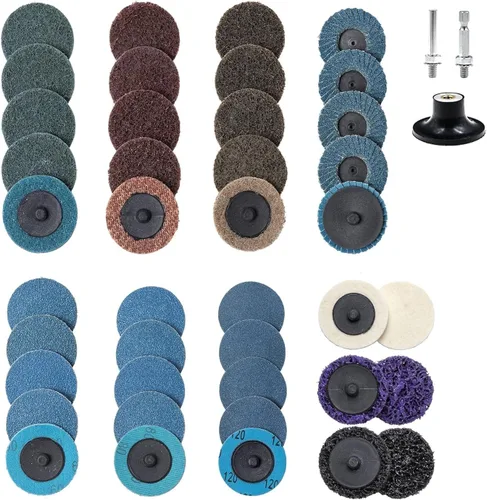 Vista 11 de Kit de pulidora neumática mini lijadora orbital, herramienta de preparación de superficie de ángulo recto de aire de 2 pulgadas con 41 discos