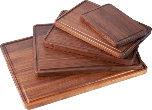 Vista 9 de AZRHOM Tabla de cortar de madera de nogal, tablas de cortar pequeñas de madera de 12 x 8 pulgadas con ranura profunda para jugo y mango lateral