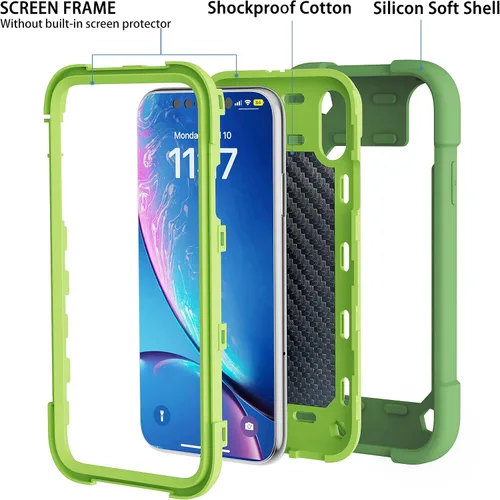 Vista 4 de Funda para iPhone XR de 6.1 pulgadas con soporte de anillo, con 2 protectores de pantalla de vidrio, resistente a los golpes, resistente a