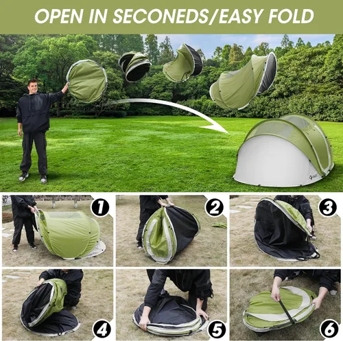 Vista 6 de VILLEY 2 Person Easy Pop Up Tent, Waterproof Automatic Setup Instant Lightweight Camping Beach Tent with Carrying Bag for Camping, Hiking &