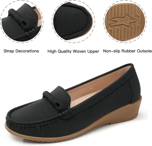 Vista 3 de TOMOFON - Mocasines para mujer, zapatos planos de piel, cómodos, cómodos, con arco y soporte ancho