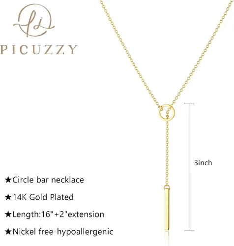 Vista 4 de Picuzzy Lariat Collar de oro para mujer, delicado collar largo chapado en oro de 14 quilatesplata para mujer, collar en forma de Y en capas de moda