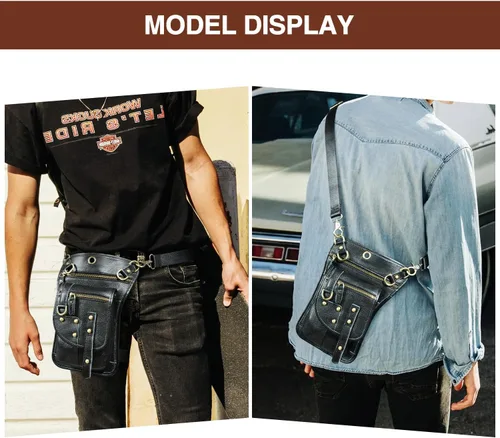 Vista 2 de Handadsume Riñonera de lona resistente al agua + cuero para motocicleta, riñonera de viaje para muslo, bolsa para hombres y mujeres, FB2141, 100%