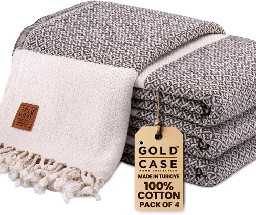 Vista 26 de Gold CASE - Juego de 4 Toallas de Mano Turcas para Baño, 20 x 40 pulgadas, Toallas de Baño 100% Algodón, Toalla Pequeña de Cocina Aphrodite